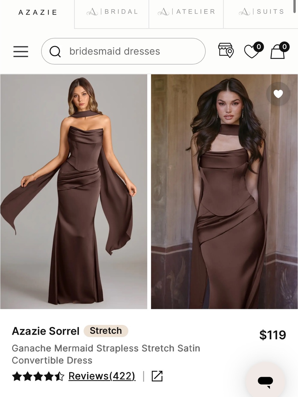 Azazie Sorrel Ganache Strapless Convertible Satin Gown